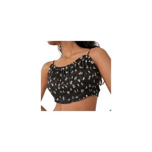 Free People Black Floral Cropped Ruched Should Tie Crop Tank Size Small